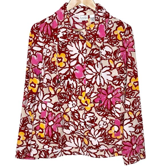 Chicos Zenergy Abstract Floral Print Windbreaker Jacket Womens Small 0 - Picture 1 of 8